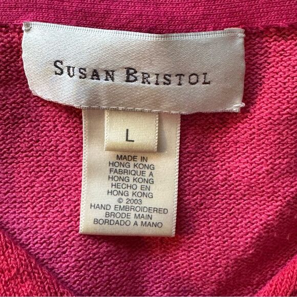 Vintage Susan Bristol Red Pink Floral Embroidered V-Neck Sweater L Large - Picture 7 of 9